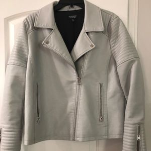 Light Grey Topshop Faux Leather Moto Jacket